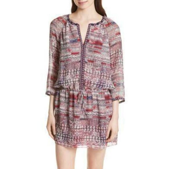 Joie Silk Mini Dress XS Pink V-Neck Georgette Blouson Relaxed Short Lightweight - Picture 10 of 10